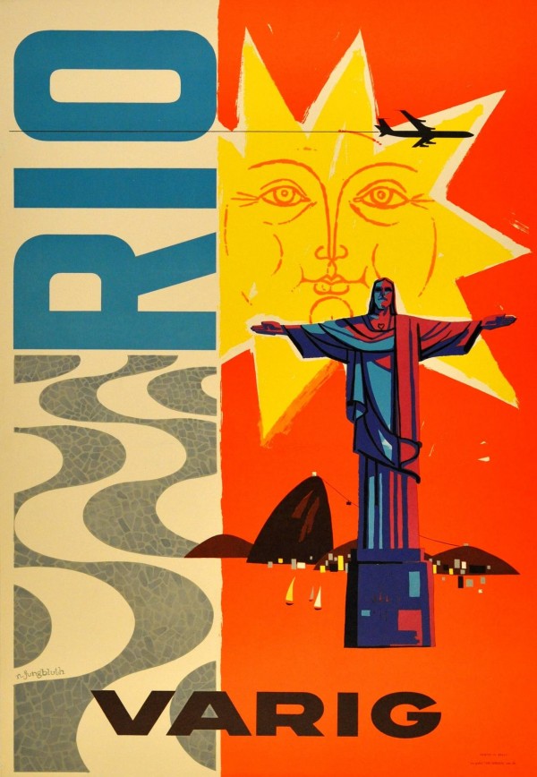 Rio Varig Original Vintage Travel Advertising Poster  Print